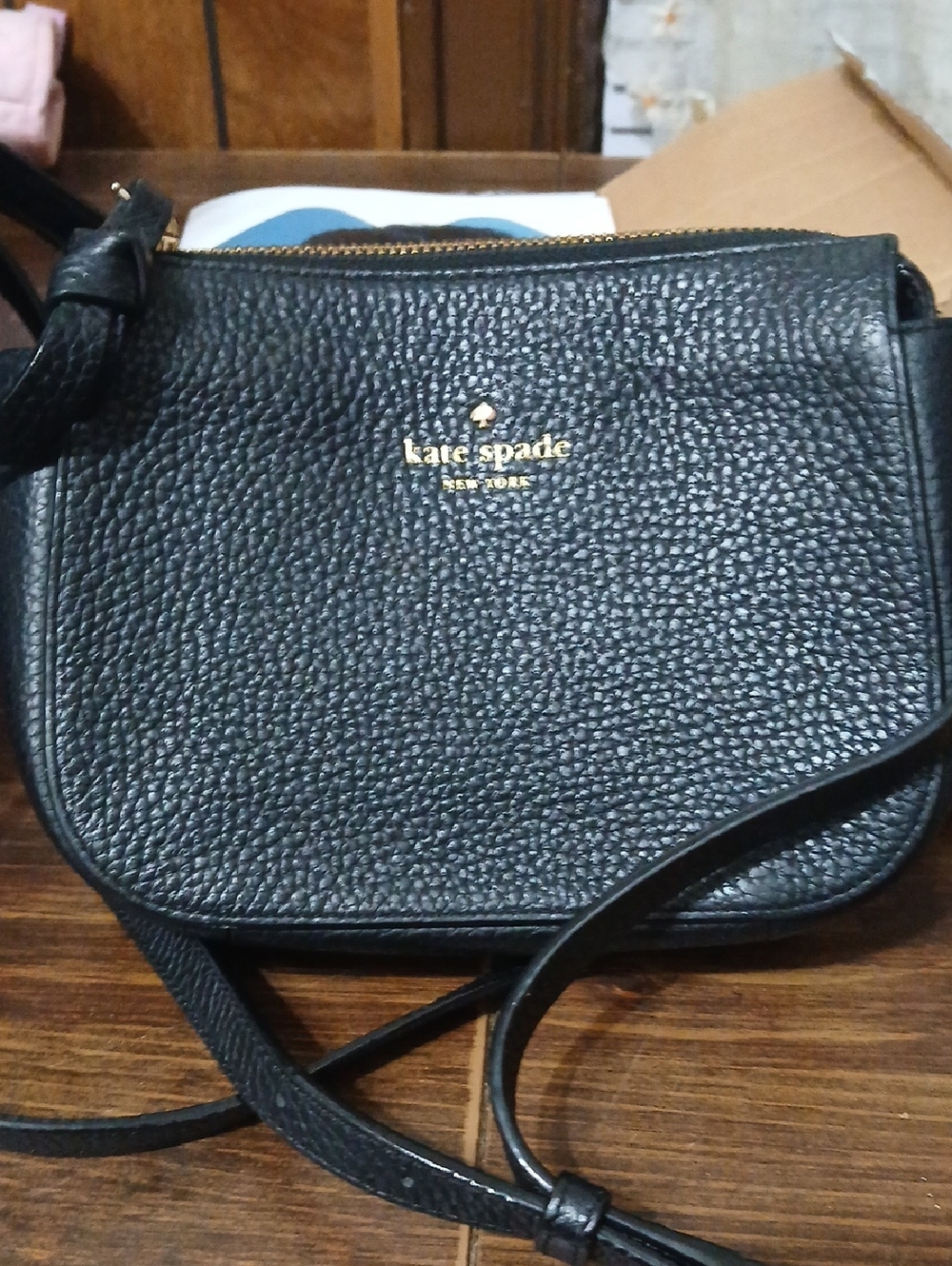 kate spade Black Pebbled Leather Small Crossbody with Gold Logo NWOT